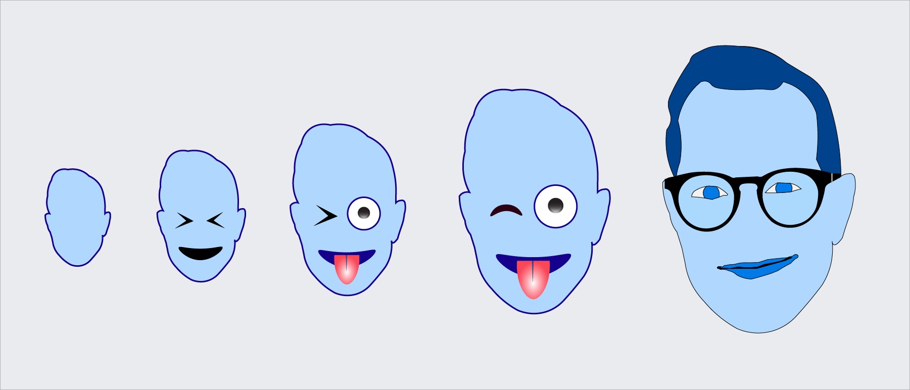 blue emoji style images of blue boy getting larger to the right